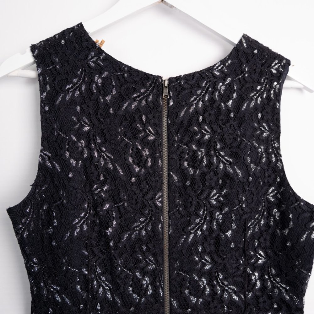 TAHARI navy blue sleeveless textured sheath dress with silver accents si… - Picture 7 of 12